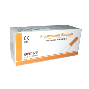 Tiras de fluoresceína sódica oftálmicas OptiTech FL-100 (caja de 100 tiras) - Importaciones Médicas